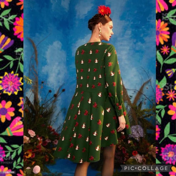 Frida Kahlo All Over Floral Print Lantern Sleeve High Low Dress - Picture 2 of 8